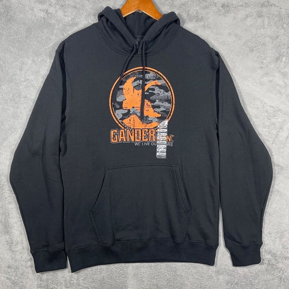 Gander‎ Mountain Hoodie Mens Medium Black Orange Graphic Camo NEW